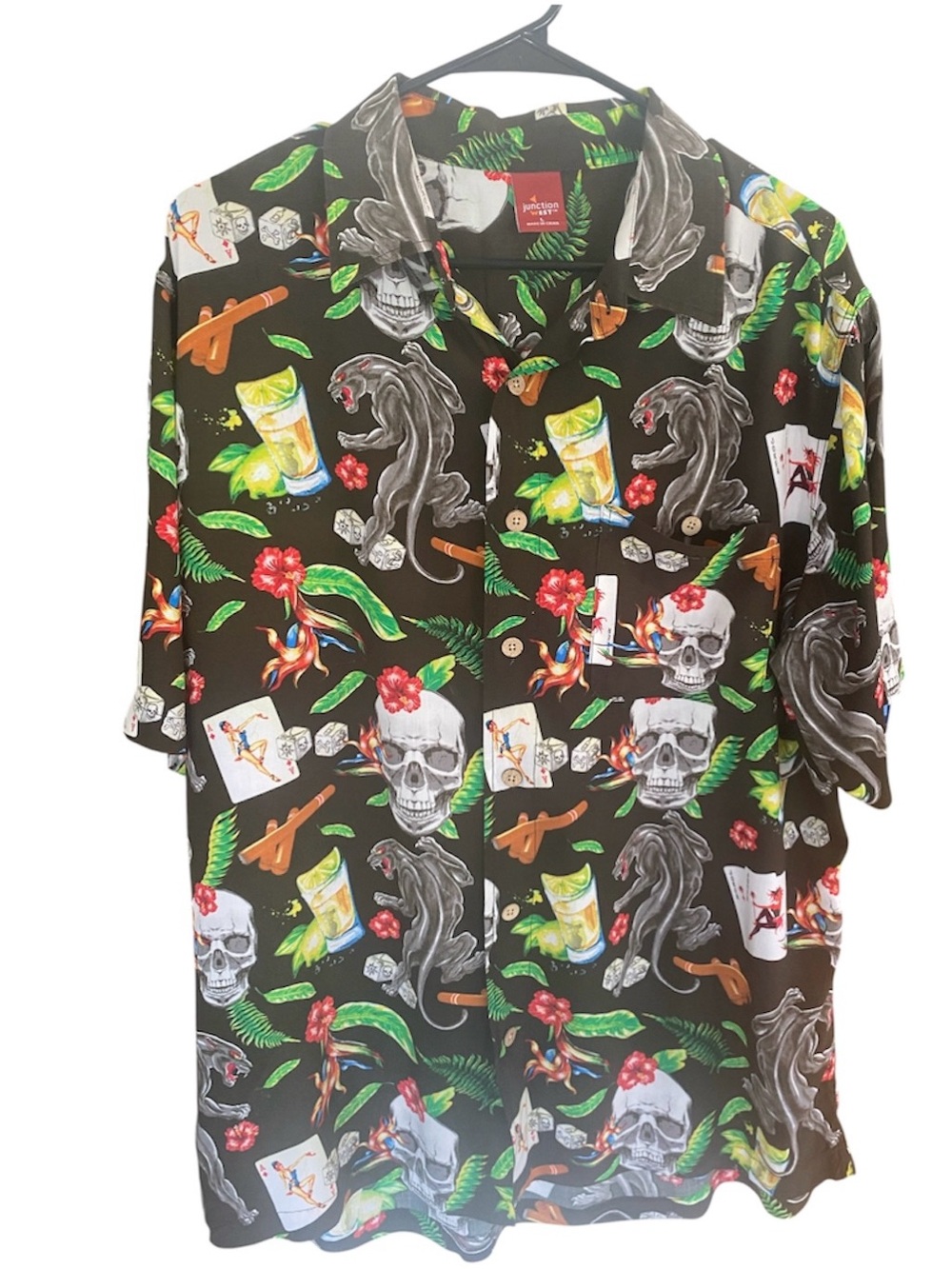 Junction West Black Tropical Skull Print Short Sleeve Button-Down Shirt